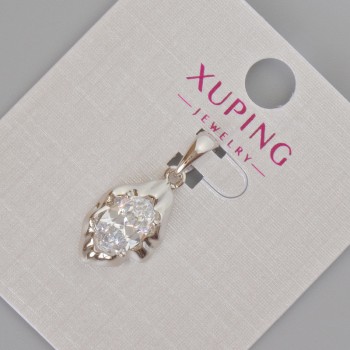 Xuping Pendant with White Crystal, 24x11 mm, Rhodium-Plated