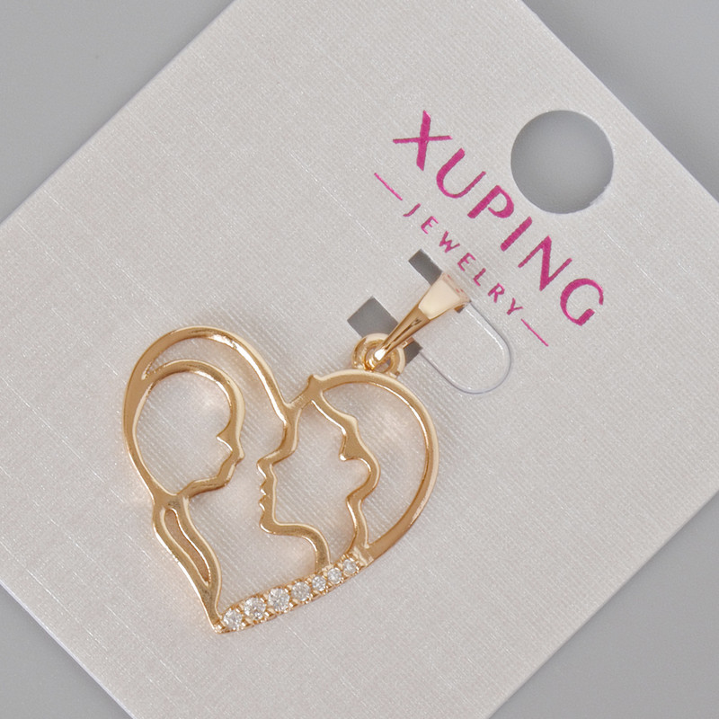 Pendant Xuping 'Heart' with white crystals, diameter 28×21 mm, 18K gold plating