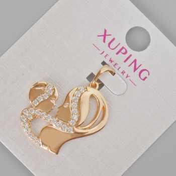 Кулон Xuping "Мама з немовлям" з білими стразами, діаметр 28х23мм+- Позолота 18К