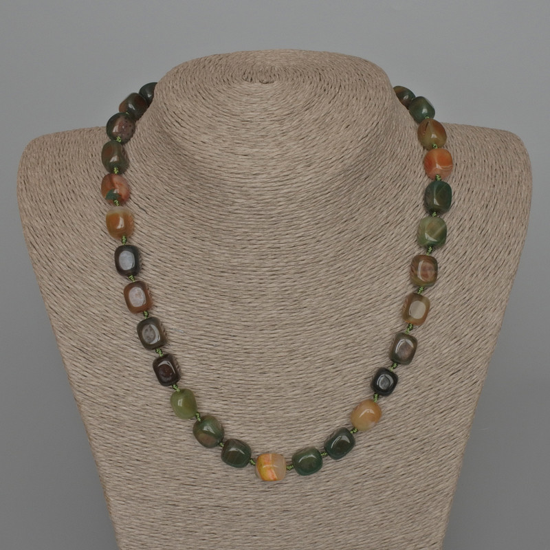 Necklace with Brazilian Agate natural stone bars, approximately 9×12 mm, length 49 cm
