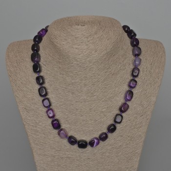 Purple Agate Necklace, Natural Stone Beads, Rectangular Bars 9×12 mm, Length 49 cm