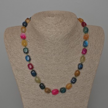 Necklace of multicolored agate natural stone bar beads, diameter 9x12 mm+-, length 49 cm+