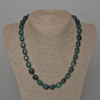 Necklace with green agate, natural stone slab, 9x12 mm, length 49 cm