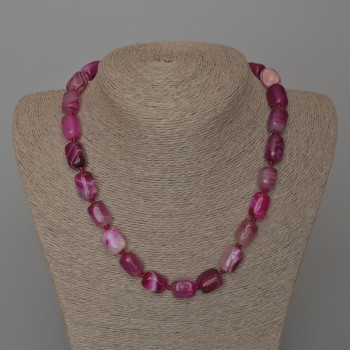 Raspberry Agate Necklace, natural stone, rectangular beads, 11×15 mm, length approx. 49 cm