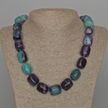 Agate Necklace with natural stone beads, block-shaped, diameter 16x19 mm, length 53 cm ±