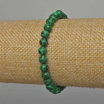 Malachite bracelet (synthetic) smooth beads, 6 mm diameter, 18 cm length +/- (stretch)