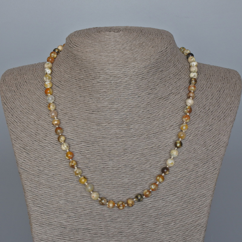 Yellow Agate Necklace with Smooth Beads, 6 mm Diameter, 48 cm Length