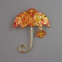 Brooch Umbrella orange and yellow enamel, beads, golden metal 62x50mm