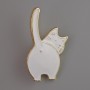 Cat Brooch in White Enamel, Gold-Tone Metal 37×20 mm