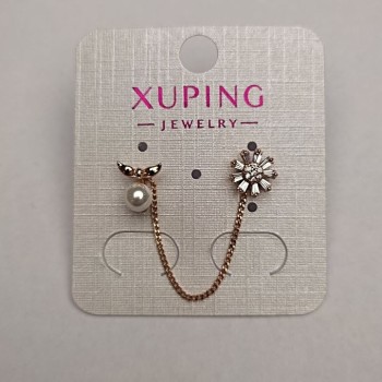 Ball Stud Earrings Xuping 18K Gold Plated with White Crystals and Bead, 8 mm Diameter, 6 cm Length