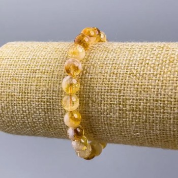 Citrine Bracelet with Natural Stone, Smooth Beads, 8.5 mm Diameter, 18 cm Length (Stretch)