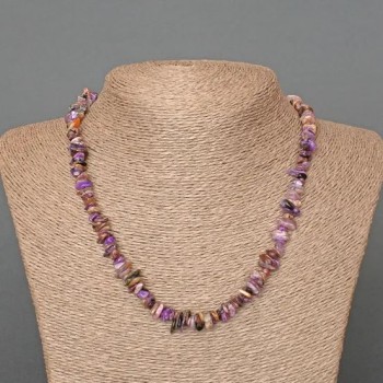Charoite Necklace, natural stone chips, diameter 9x2 mm, length 47 cm