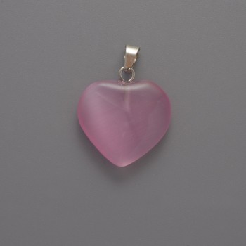 Pink Cat's Eye Heart Pendant, 20×20×5 mm, length 26 mm