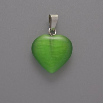 Heart Pendant with Green Cat's Eye, diameter 15×16×5 mm, length 23 mm