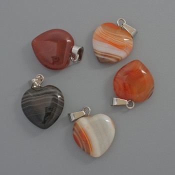 Brown Agate Heart Pendant, diameter 15x15x6mm+-, length 23mm+-