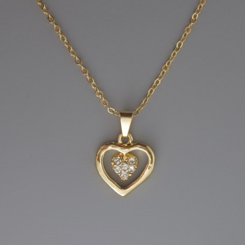 Pendant "Heart" on a chain of golden metal, diameter 16x15 mm, thickness 1 mm, +/-; length 40-45 cm +