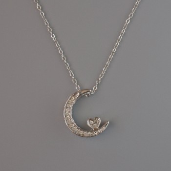 Pendant "Moon" on a chain, silver-toned metal, diameter 18x14 mm, thickness 1 mm + -, length 40-45 cm +