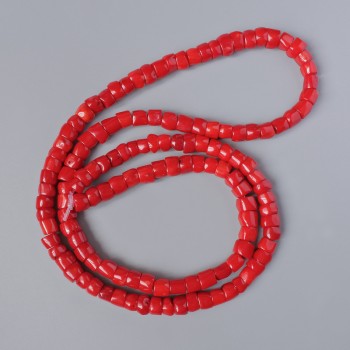 Faceted natural coral beads, 12x8 mm diameter, 110 cm length on a fishing line