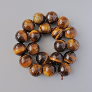 Tiger's Eye Beads: natural stone, smooth round beads, diameter 20mm ±, length 40cm ± on thread