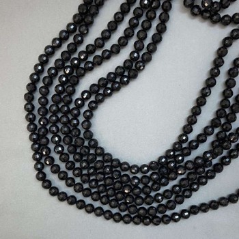 Czech Crystal Beads on Thread, Black Matte, Faceted Bead, 8 mm diameter, 50–51 cm length