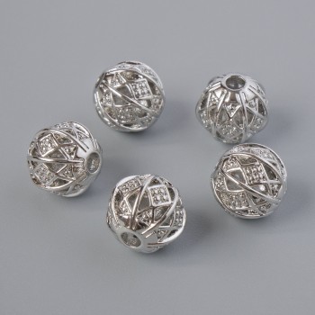 Bead-insert finding, 8 mm diameter (+/-), hole diameter 2 mm, silver metal color, 1 pc