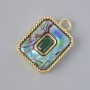 Abalone Pendant with Green Crystal, Gold-Tone Metal, 20×14 mm