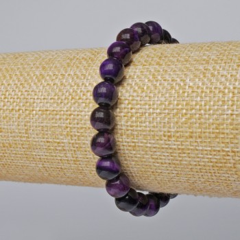 Purple Cat's Eye Bracelet, Natural Stone, Smooth Beads, 8.5 mm Diameter, 18 cm Length (stretch)