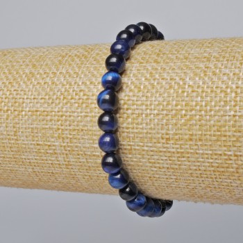 Blue Cat's Eye Bracelet with Natural Stone, smooth beads, diameter 6.5 mm, length 18 cm (stretch)