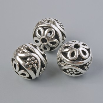 Bead insert findings, 14 mm diameter ±, hole diameter 2.2 mm, silver-tone metal, 3 pcs