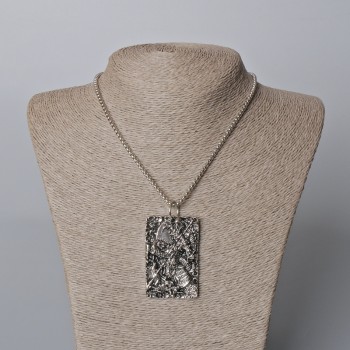 Pendant 'Samurai' 62×35 mm on chain, length 70 cm; silver-colored metal
