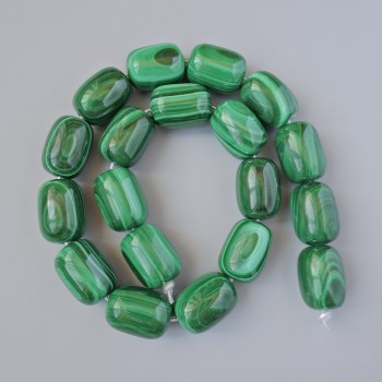Malachite beads, natural stone, brick shape, 15×21 mm, length approx. 39 cm on thread