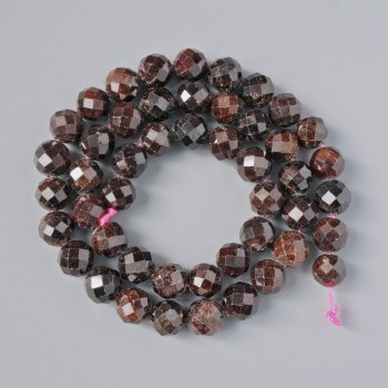 Garnet Beads, Natural Gemstone, Faceted Round Bead, 8 mm Diameter, 38 cm Length on Thread