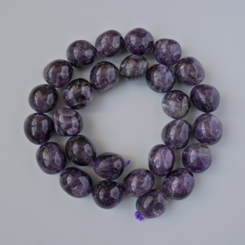 Amethyst beads, natural stone, faceted, 14x15 mm diameter, 39 cm length on a thread