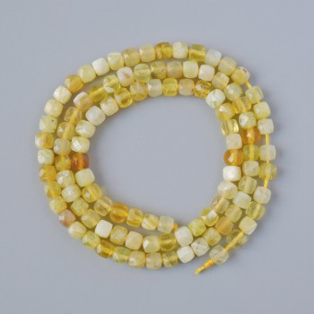 Yellow Opal Beads, natural gemstone, faceted cube, 4mm diameter, 39cm length on thread