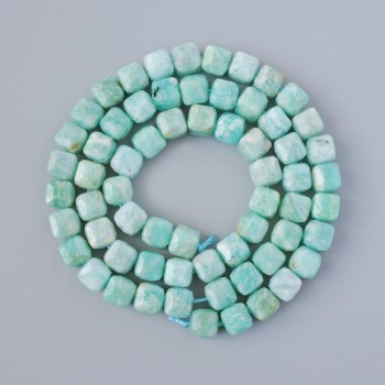 Amazonite beads, natural stone, faceted cubes, 6mm diameter, 38cm length on thread