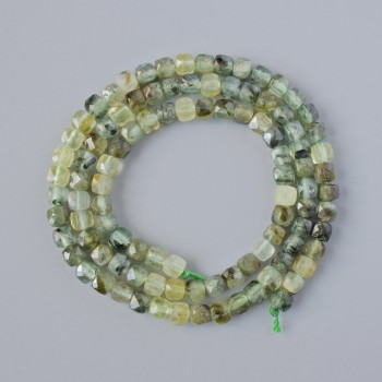 Prehnite Beads - Natural Stone - Faceted Cube, 4 mm diameter ±, 39 cm length ± on thread