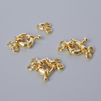 Donut clasp for two strands, 9mm diameter, gold-tone metal, 1 piece
