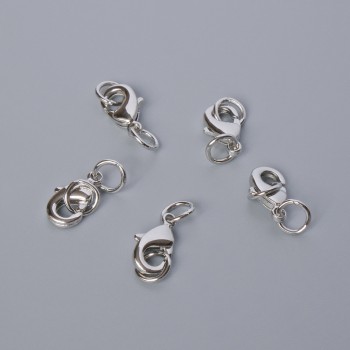 Carabiner clasp, 12x6 mm, silver-colored metal, 1 pc