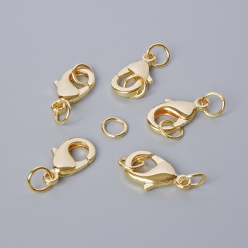 Carabiner clasp hardware, diameter 15×8 mm, gold-tone metal color, 1 pc