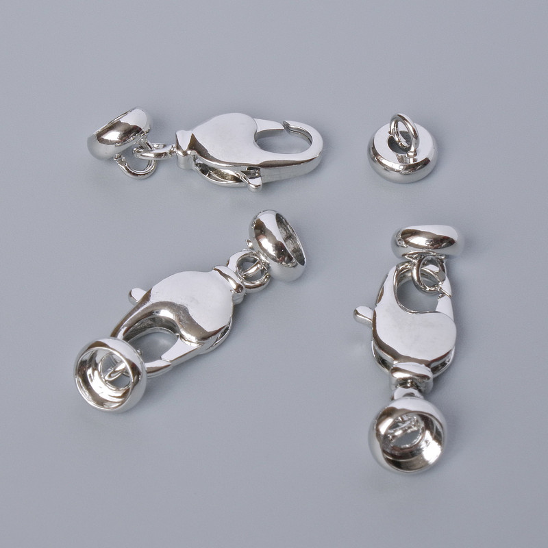 Carabiner clasp, silver-tone, 13.5×7 mm, length 2.5 cm, 1 pc