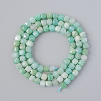 Amazonite beads, natural stone, faceted cubes, 4-5 mm diameter, 39 cm length on thread