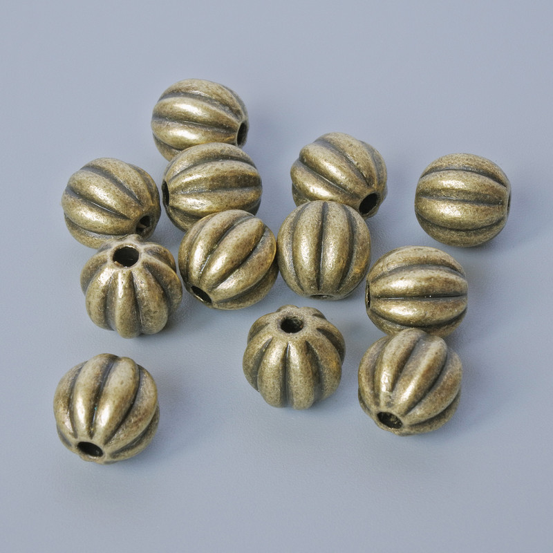 Bronze bead inserts, 7.5×8 mm, hole diameter 1.5 mm, pack of 12, bronze color metal