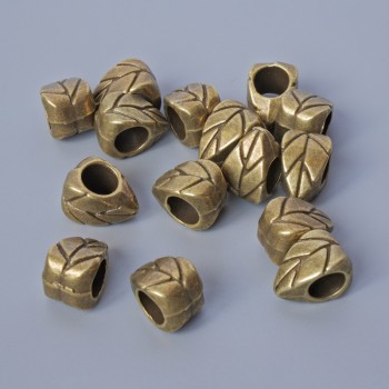 Bead insert 'Leaf', diameter 10x6, 5x7 mm, hole diameter 4.5 mm, pack of 15 pcs ±, bronze-colored metal