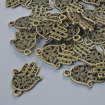Pendant fittings 'Hamsa', 21×15 mm, hole diameter 1.7 mm, Pack of 24 pcs ±, bronze metal color