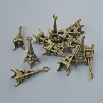 Pendant findings 'Eiffel Tower', size 20x9 mm, hole diameter 1.5 mm, pack of 15 pcs ± bronze-colored metal