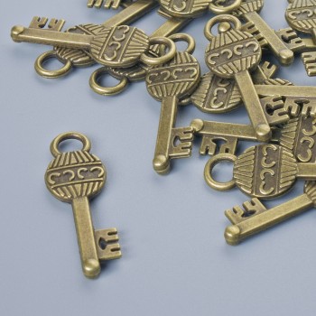 Pendant fittings 'Key', 26×8 mm diameter, 3.5 mm hole diameter, pack of 16 pcs, bronze metal color