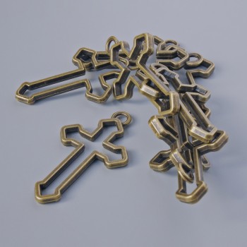 Pendant finding 'Cross', dimensions 28.5×22 mm, hole diameter 3 mm, pack size 8 pcs ± bronze metal color