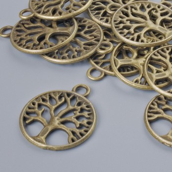 Pendant finding 'Tree', 24×20 mm, hole diameter 2.7 mm, pack of 13 pcs, bronze-colored metal