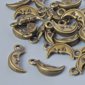 Pendant hardware 'Moon', diameter 13x6.5 mm, hole diameter 1.6 mm, pack. 20g± 40pcs± bronze-colored metal