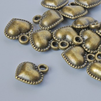Pendant finding 'Heart', 13x11.5 mm, hole diameter 1.9 mm, pack of 16 pcs ±, bronze metal color